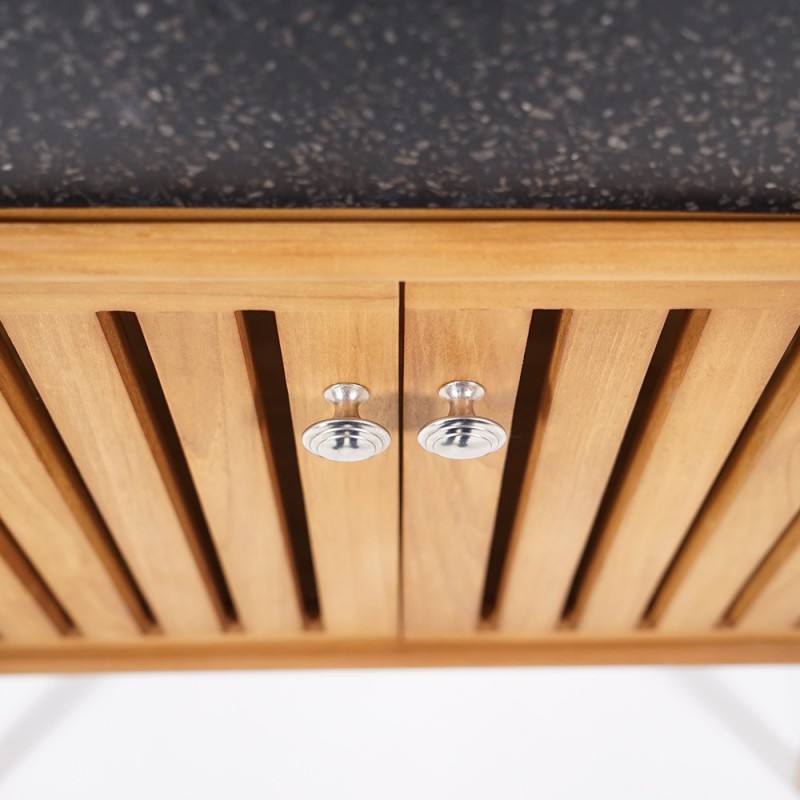 Meuble de salle de bain 90 cm en teck massif et vasque en terrazzo noir - Keya