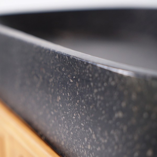 Meuble de salle de bain 90 cm en teck massif et vasque en terrazzo noir - Keya