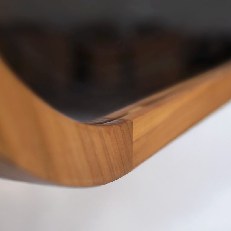 Miroir 120 cm avec bords arrondis et encadrement en teck - Keya