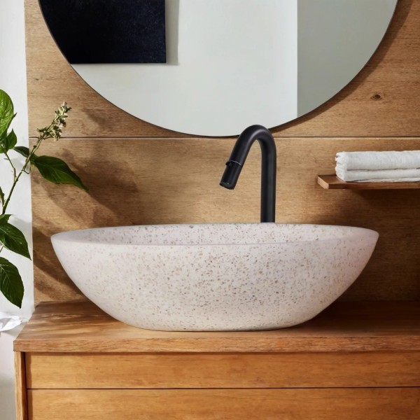 Vasque ronde en terrazzo blanc diamètre 40 cm - Megha