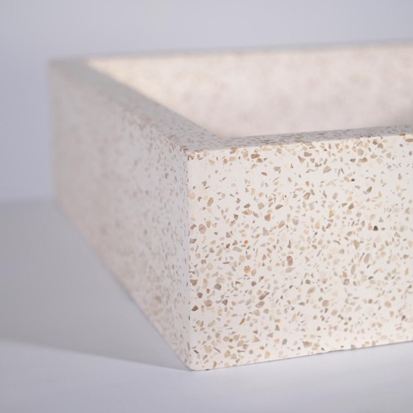 Vasque rectangulaire en terrazzo blanc 45 cm x 40 cm - Mayuri