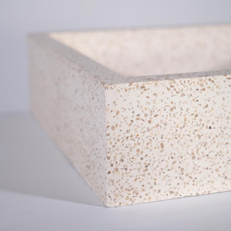 Vasque rectangulaire en terrazzo blanc 45 cm x 40 cm - Mayuri