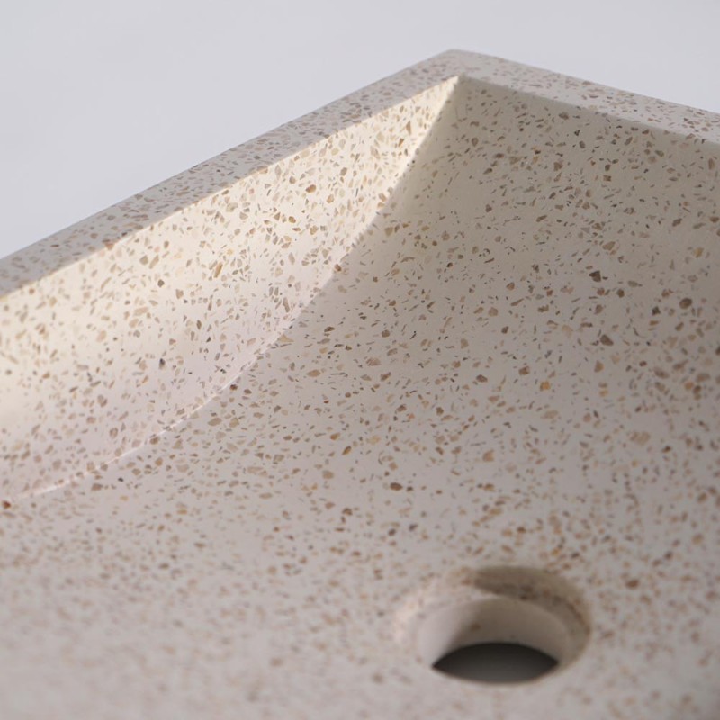 Vasque rectangulaire en terrazzo blanc 45 cm x 40 cm - Mayuri