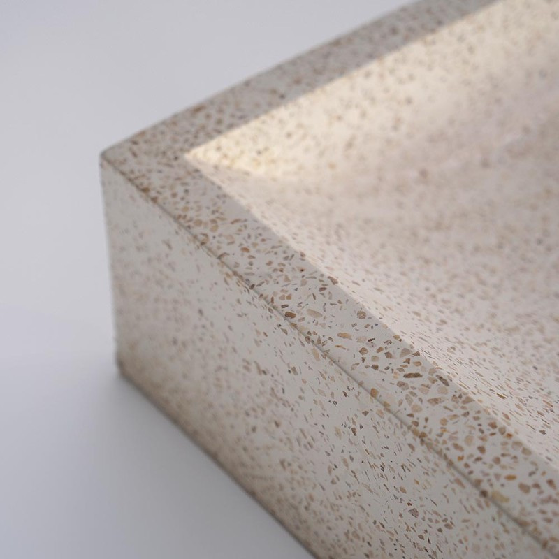 Vasque rectangulaire en terrazzo blanc 45 cm x 40 cm - Mayuri
