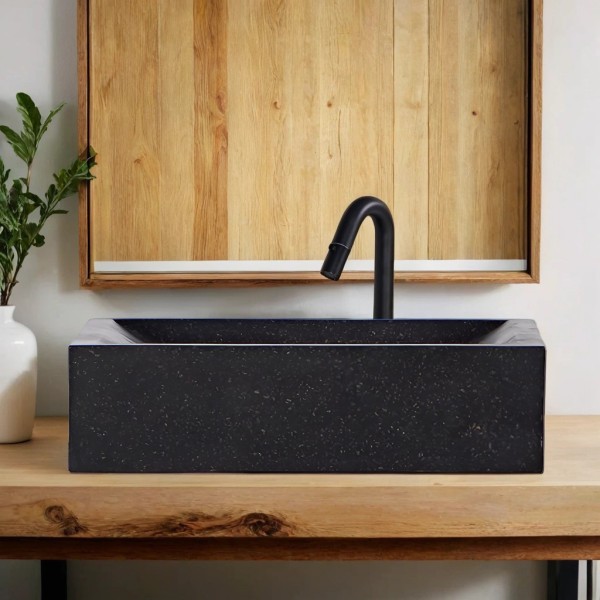 Vasque rectangulaire en terrazzo noir 45 cm x 40 cm - Mayuri