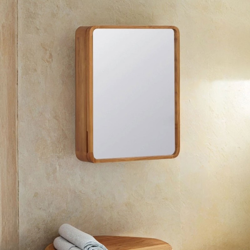 Miroir de salle de bain en teck avec compartiment de rangement - Indira