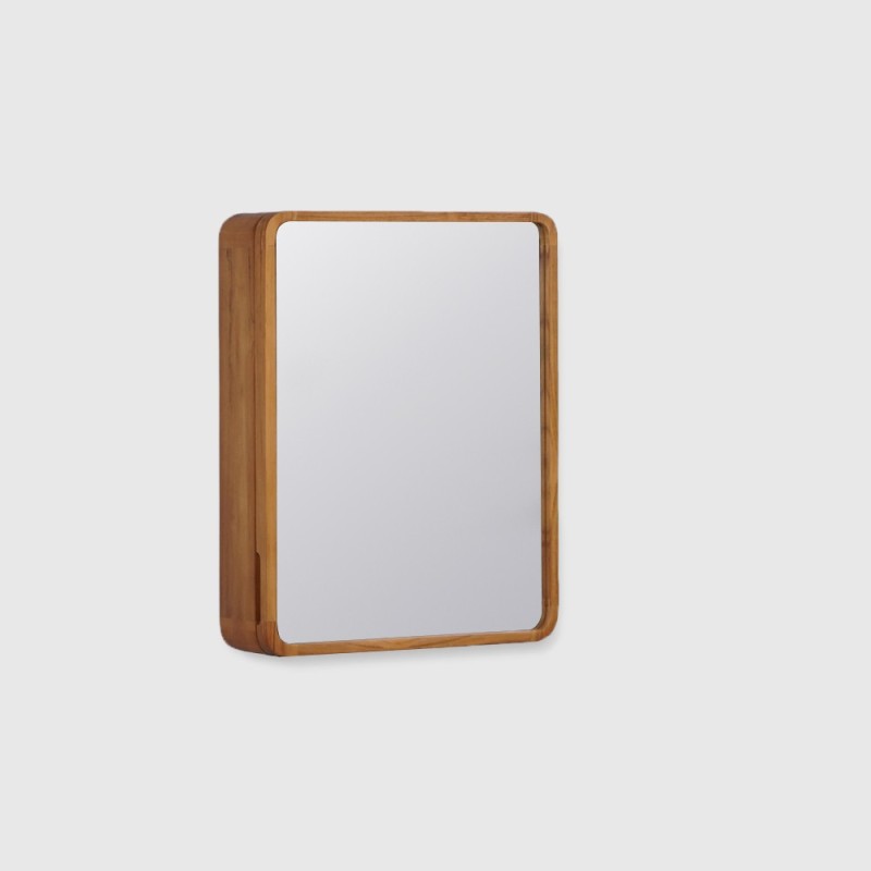 Miroir de salle de bain en teck avec compartiment de rangement - Indira