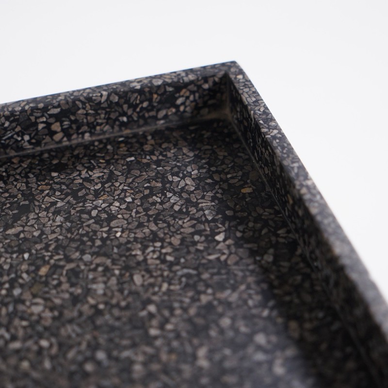 Meuble lave-mains suspendu en bois de teck massif et vasque en terrazzo noir - Tanja