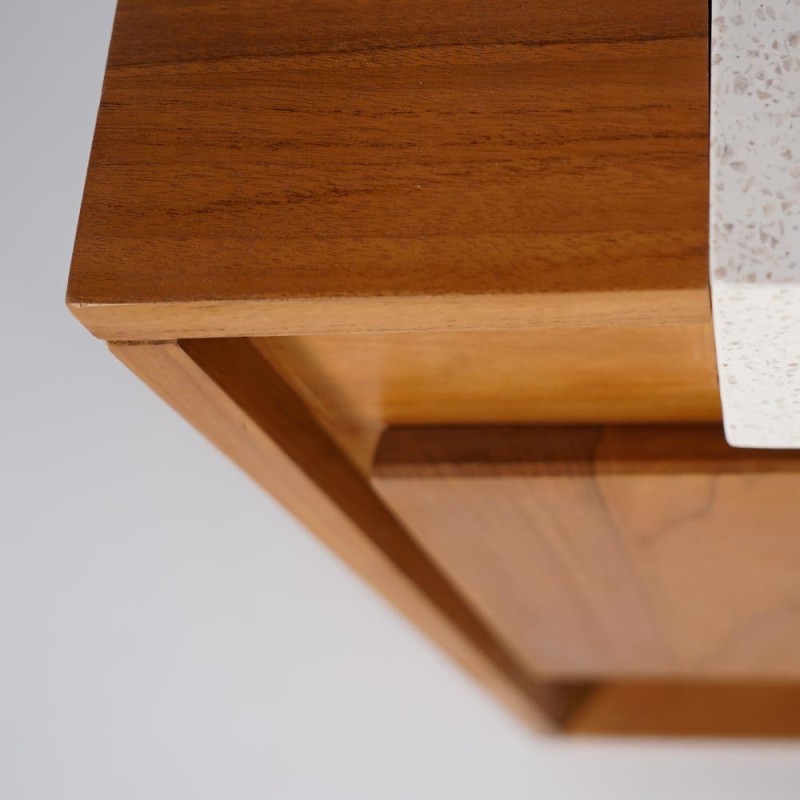 Meuble lave-mains suspendu en bois de teck massif et vasque en terrazzo blanc - Oviya