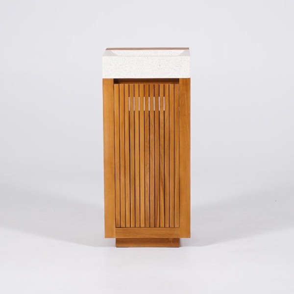 Meuble lave-mains en bois de teck massif et vasque en terrazzo blanc - Kali