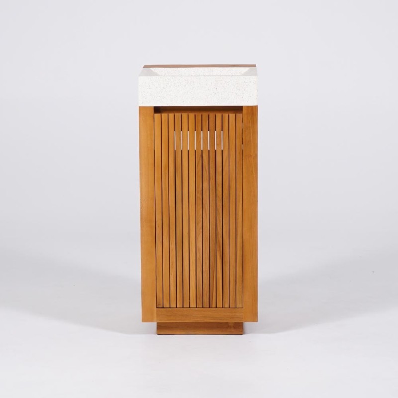 Meuble lave-mains en bois de teck massif et vasque en terrazzo blanc - Kali