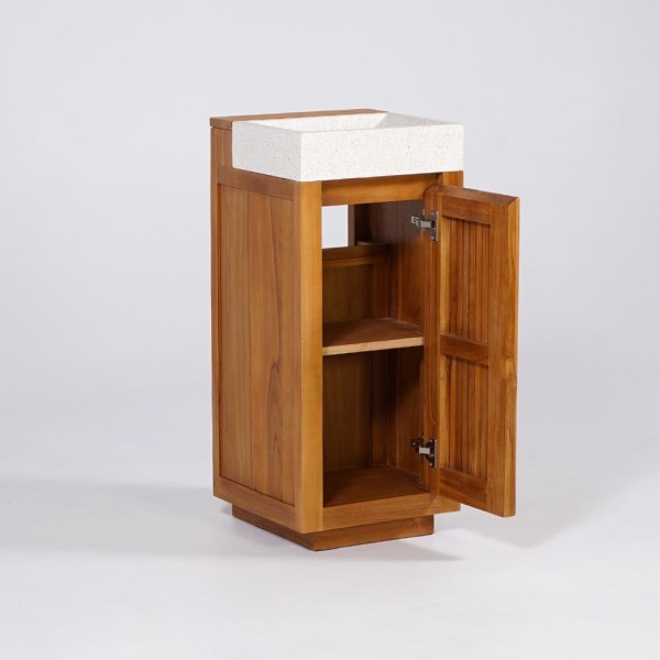 Meuble lave-mains en bois de teck massif et vasque en terrazzo blanc - Kali