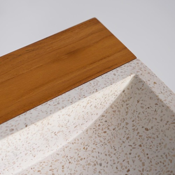 Meuble lave-mains en bois de teck massif et vasque en terrazzo blanc - Kali