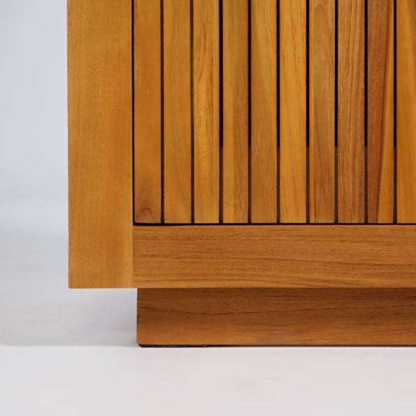 Meuble lave-mains en bois de teck massif et vasque en terrazzo blanc - Kali