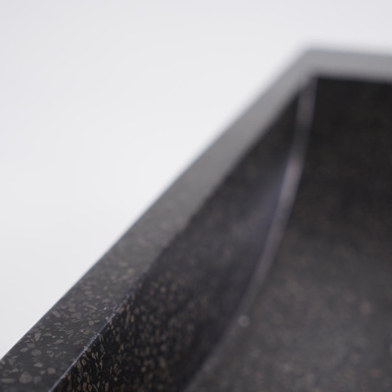 Meuble lave-mains suspendu en bois de teck massif et vasque en terrazzo noir - Nila