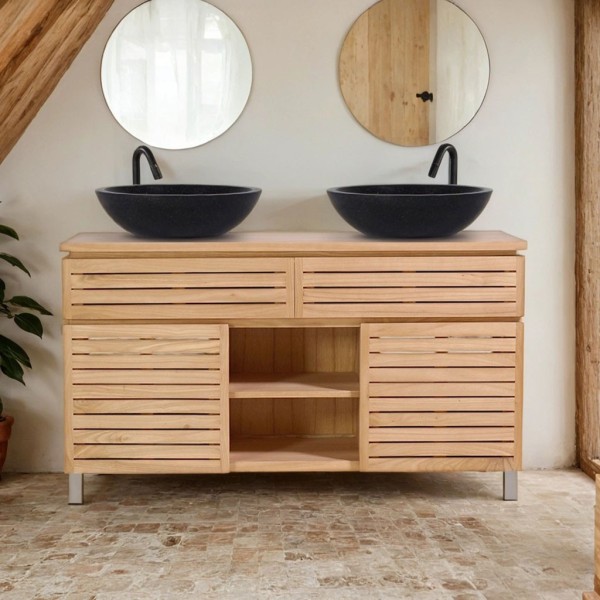 Meuble sous vasque en bois massif 140 cm - Reva