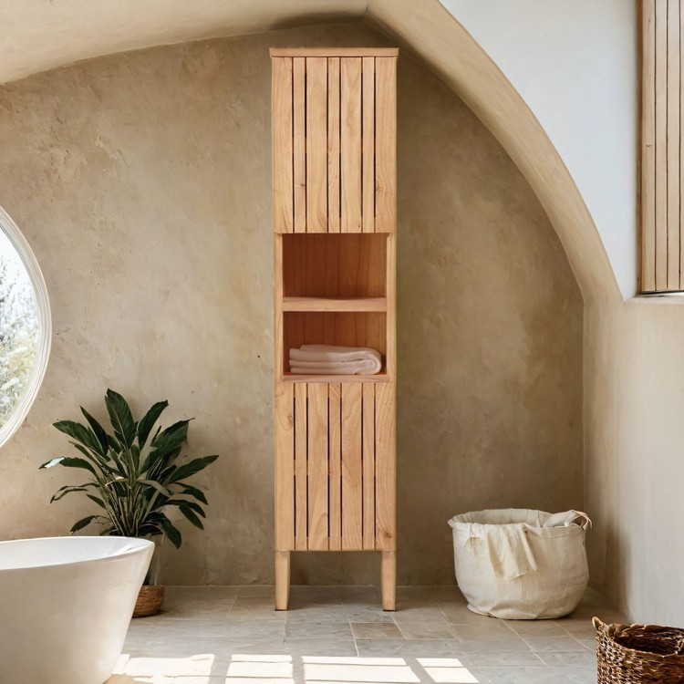 Colonne de salle de bain en bois massif à poser - Satya