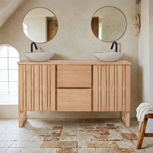 Meuble de salle de bain sous vasque en bois massif 140 cm - Satya