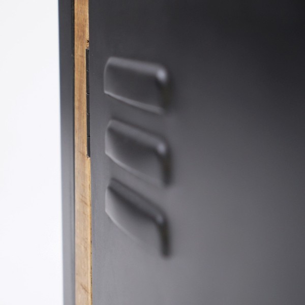 Petit meuble TV industriel 130 cm en bois massif avec porte en métal noir - Kansas