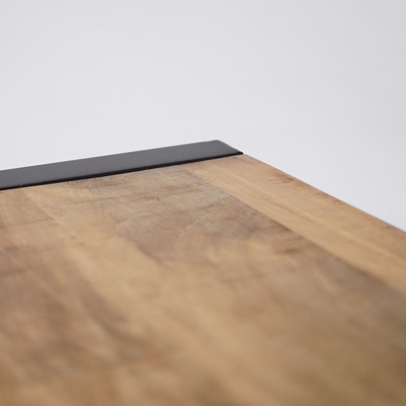 Petit meuble TV industriel 130 cm en bois massif avec porte en métal noir - Kansas