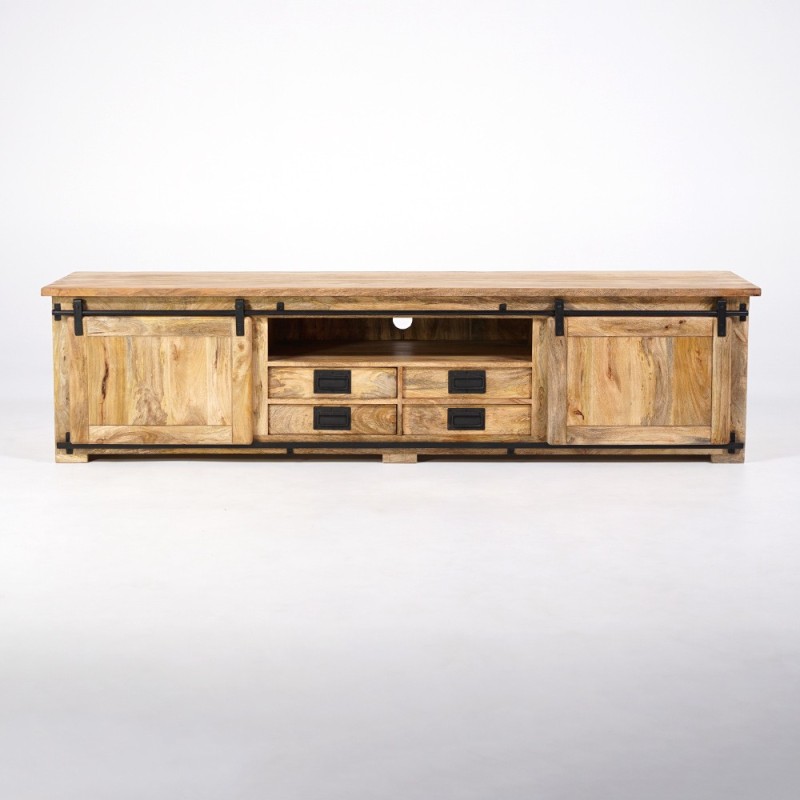 Meuble TV industriel bois et métal 220 cm - Paris