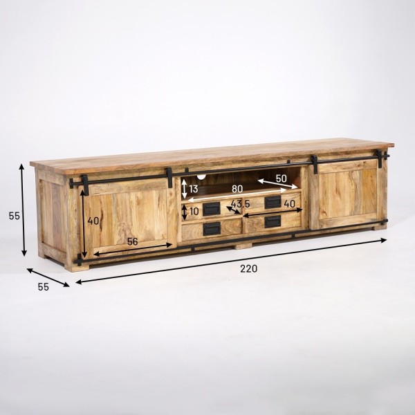 Meuble TV industriel bois et métal 220 cm - Paris