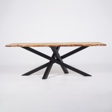 Table de salle à manger en bois massif à pied mikado en métal et bords naturels 180 cm