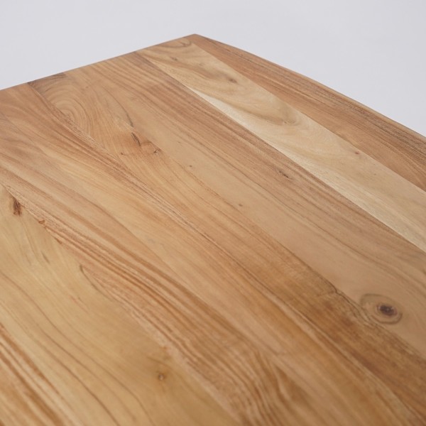 Table de salle à manger en bois massif à pied mikado en métal et bords naturels 180 cm