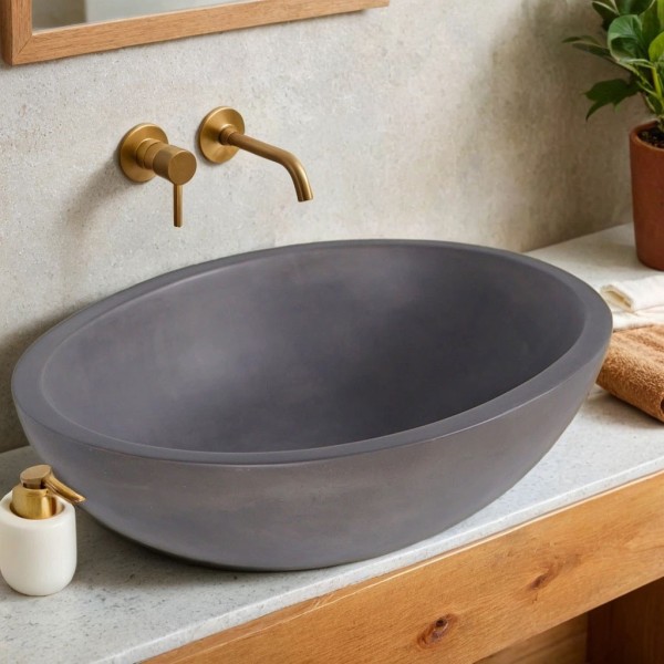 Vasque en béton ovale - Anthracite profond - Raw Blend