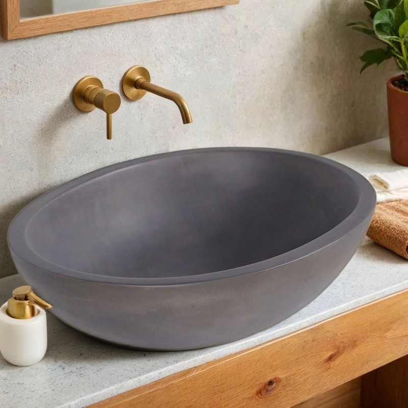 Vasque en béton ovale - Anthracite profond - Raw Blend