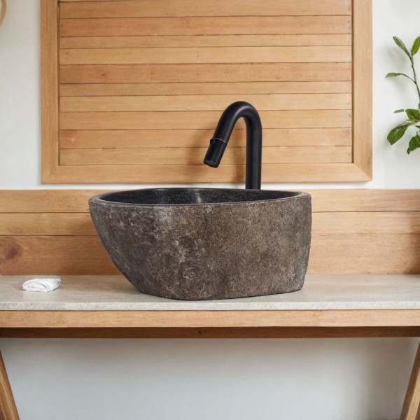 Petite vasque de salle bain à poser en pierre - River Stone