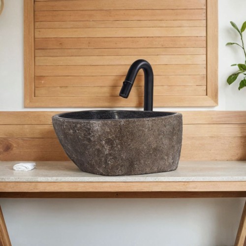 Petite vasque de salle bain à poser en pierre - River Stone