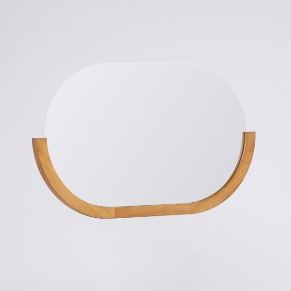 Miroir 90 cm avec bords arrondis et encadrement en teck - Keya