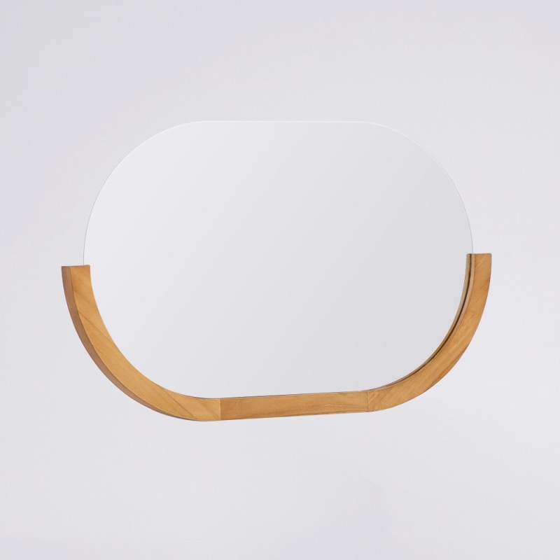 Miroir 90 cm avec bords arrondis et encadrement en teck - Keya