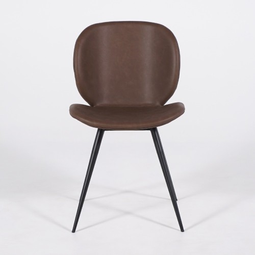 Chaise de salle à manger en cuir marron foncé avec pieds noirs - Cloud