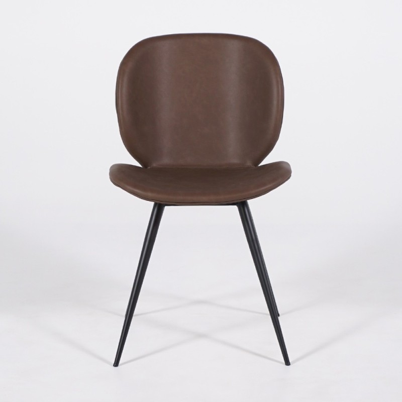 Chaise de salle à manger en faux cuir marron foncé avec pieds noirs - Cloud