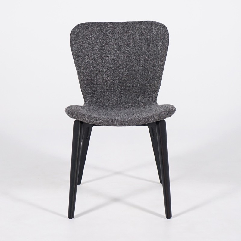 Chaise de salle à manger en tissu bouclé gris et pieds en frêne noir - Paragon