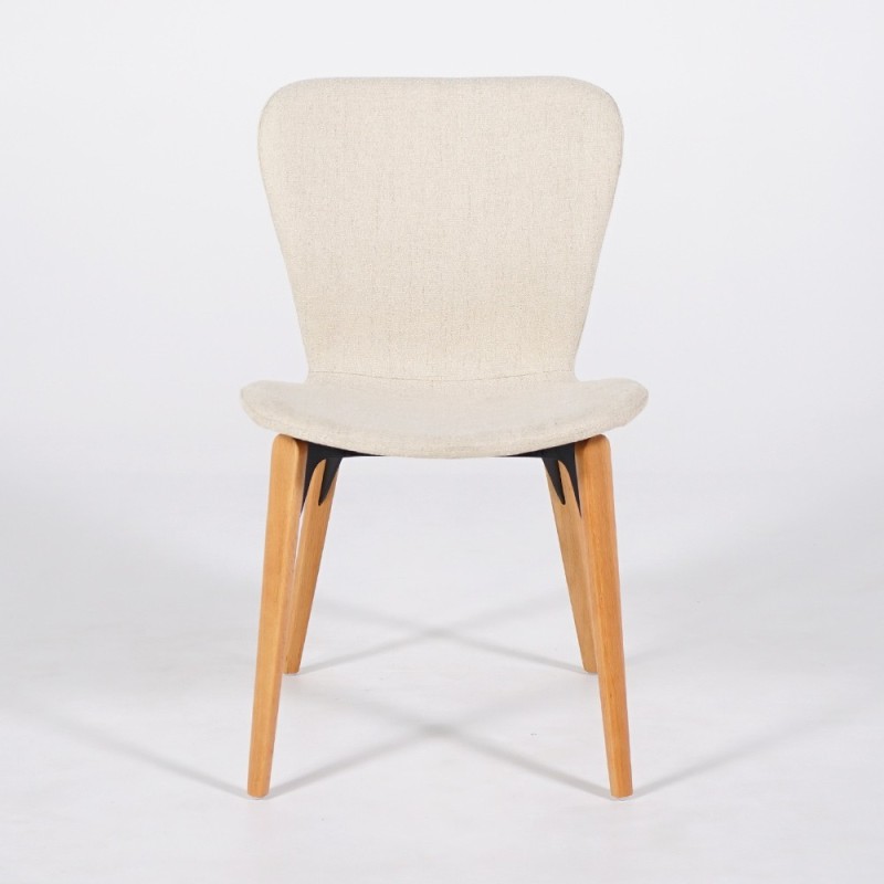 Chaise de salle à manger en tissu bouclé blanc et pieds en frêne clair - Paragon