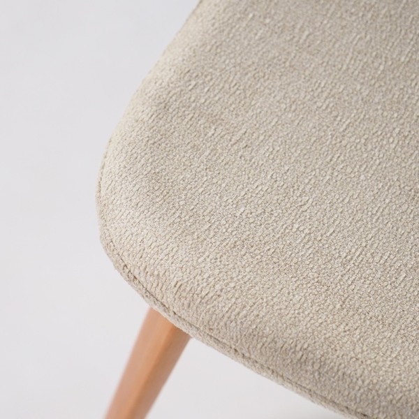 Chaise de salle à manger en tissu bouclé blanc et pieds en frêne clair - Paragon