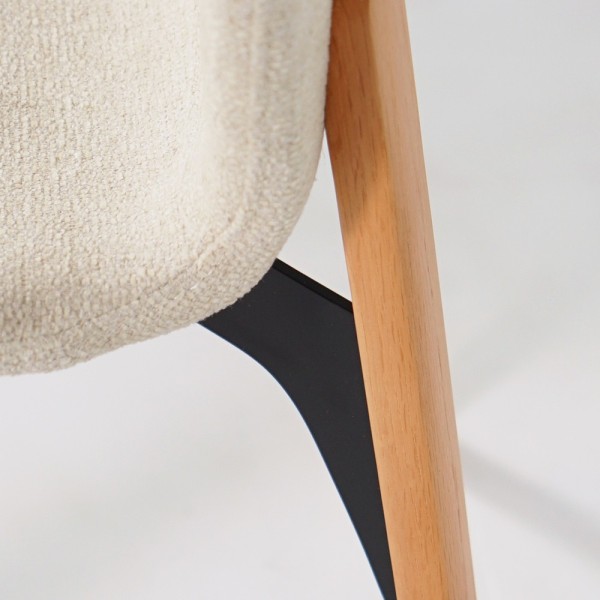 Chaise de salle à manger en tissu bouclé blanc et pieds en frêne clair - Paragon