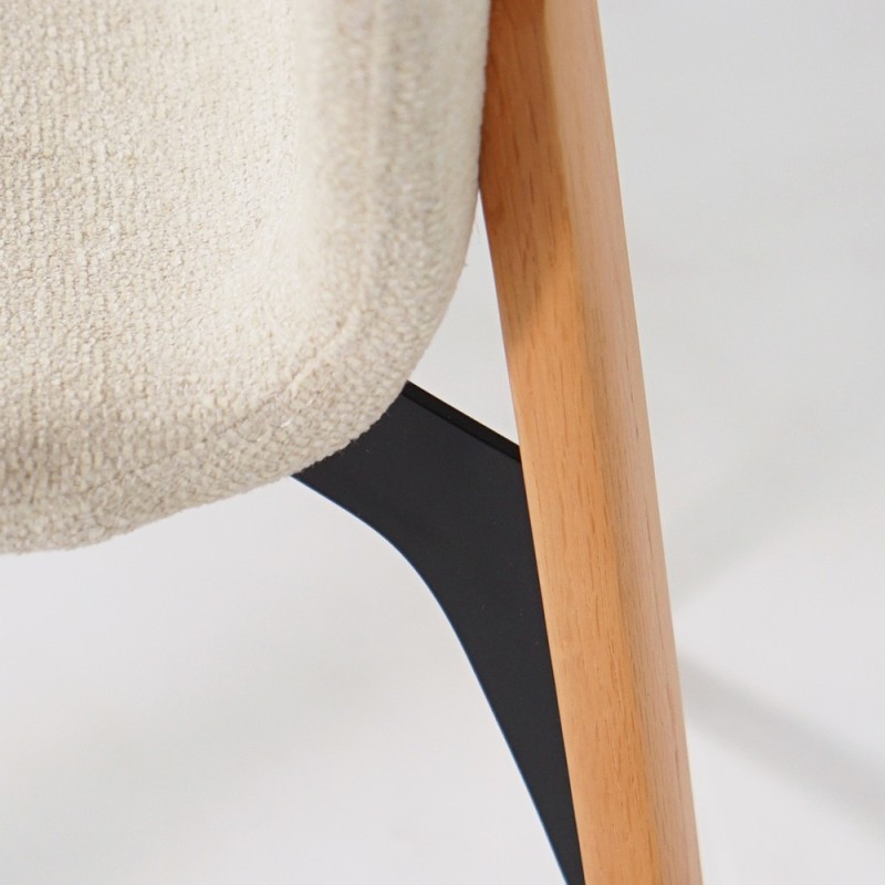 Chaise de salle à manger en tissu bouclé blanc et pieds en frêne clair - Paragon