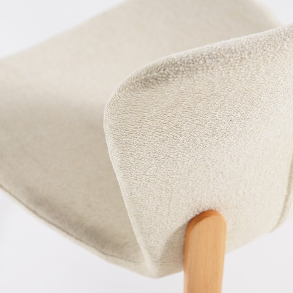 Chaise de salle à manger en tissu bouclé blanc et pieds en frêne clair - Paragon