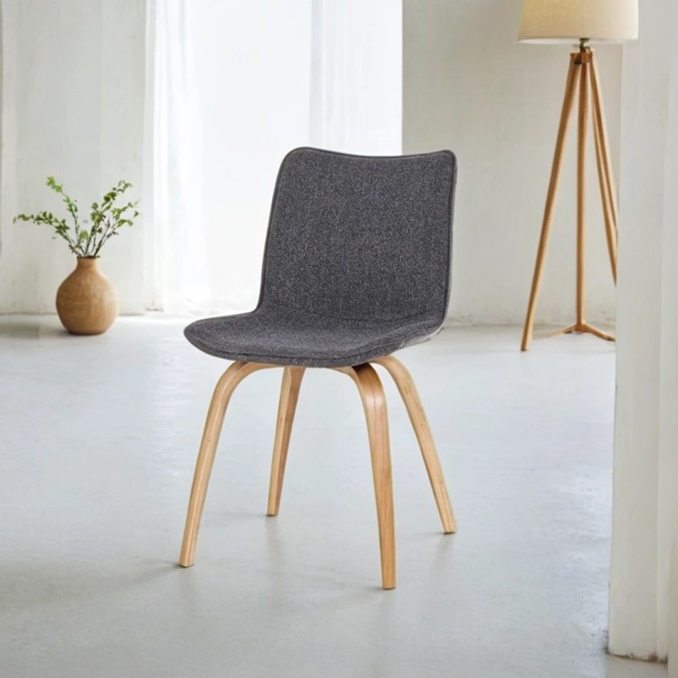 Chaise de salle à manger en tissu bouclé et pieds en chêne - Glee