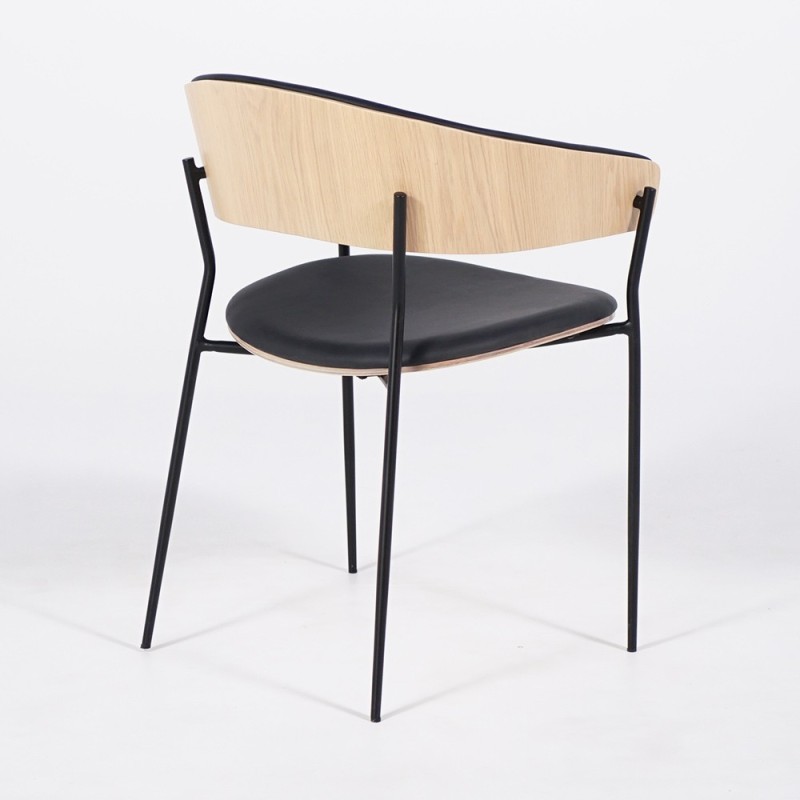 Chaise en cuir noir et bois de chêne - Crib