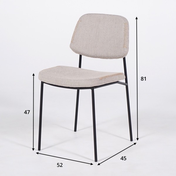 Chaise de salle à manger en tissu beige et pieds noirs - Menta