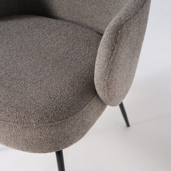Chaise en tissu bouclé gris et pieds en métal noir - Bae