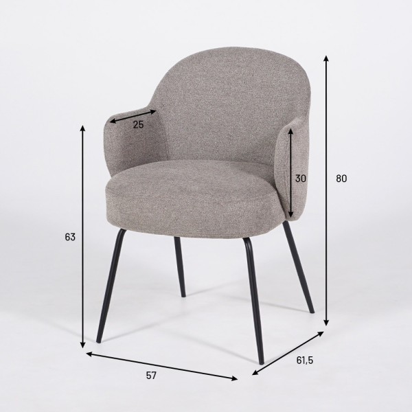 Chaise en tissu bouclé gris et pieds en métal noir - Bae