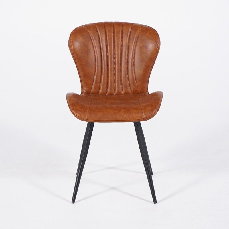 Chaise de salle à manger en cuir marron et pieds en métal noir - Harmonia