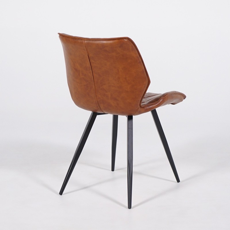 Chaise de salle à manger en cuir marron et pieds en métal noir - Luna