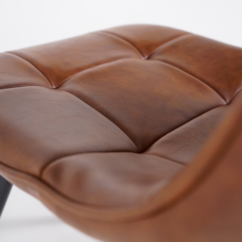 Chaise de salle à manger en cuir marron et pieds en métal noir - Velvia